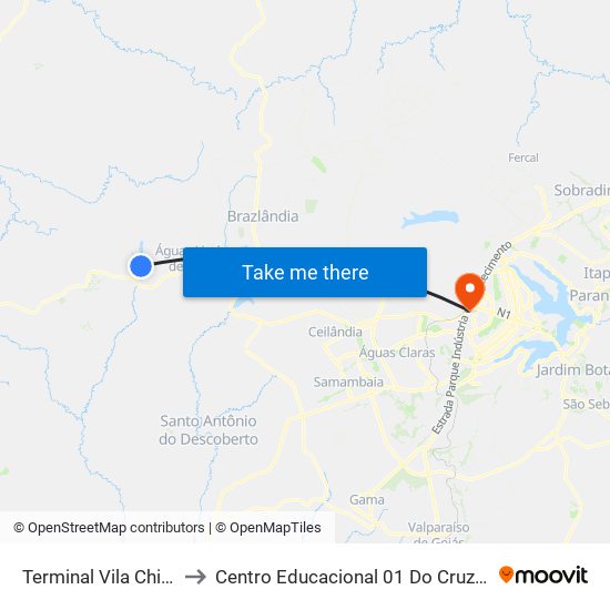 Terminal Vila Chiola to Centro Educacional 01 Do Cruzeiro map