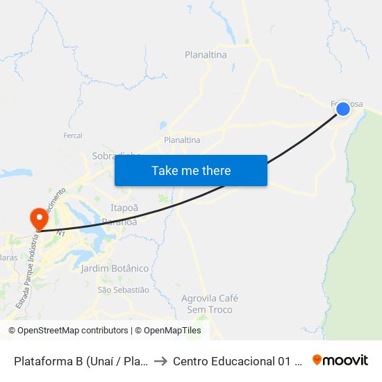 Plataforma B (Unaí / Planaltina Go) to Centro Educacional 01 Do Cruzeiro map