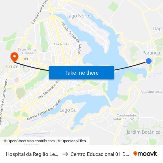 Hospital do Paranoá (HRPA) to Centro Educacional 01 Do Cruzeiro map