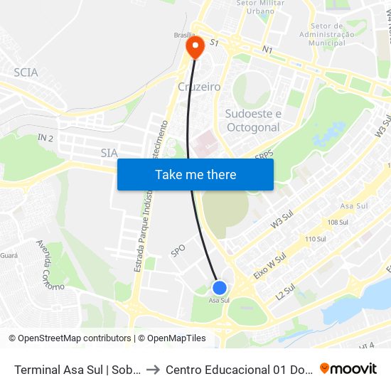 Terminal Asa Sul | Sobradinho to Centro Educacional 01 Do Cruzeiro map