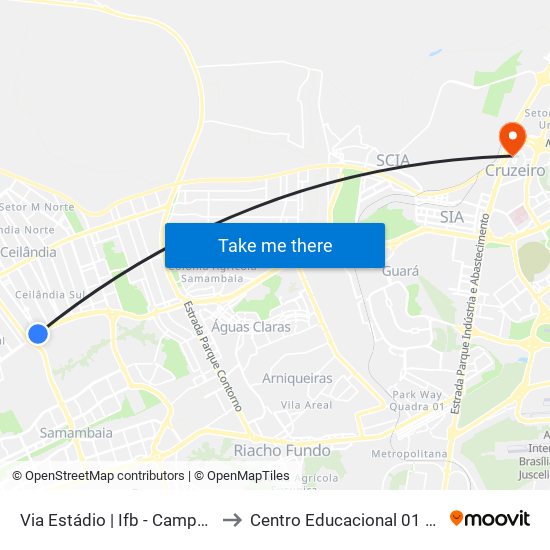 Via Estádio | Ifb - Campus Ceilândia to Centro Educacional 01 Do Cruzeiro map