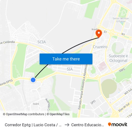 Corredor Eptg | Lucio Costa / Guará (Sentido Plano Piloto) to Centro Educacional 01 Do Cruzeiro map