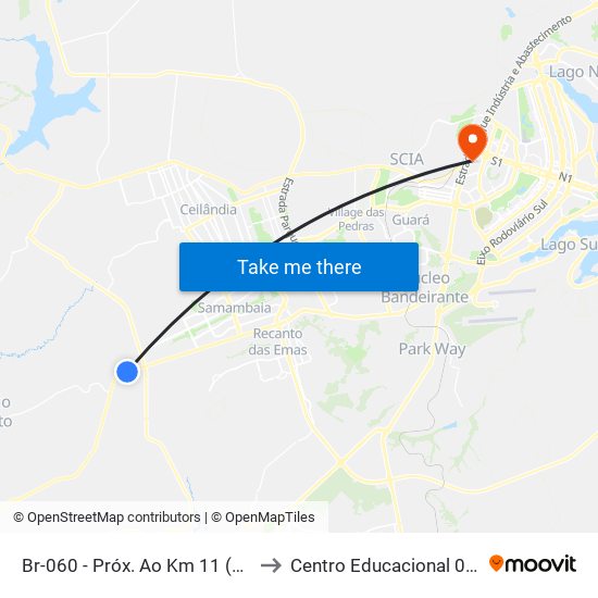 Br-060  - Próx. Ao Km 11 (Sentido Brasília) to Centro Educacional 01 Do Cruzeiro map