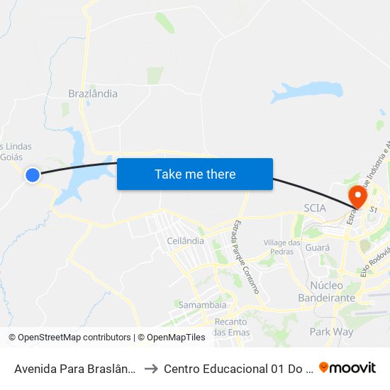 Avenida Para Braslândia, 65a to Centro Educacional 01 Do Cruzeiro map
