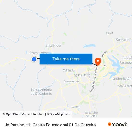 Jd Paraiso to Centro Educacional 01 Do Cruzeiro map