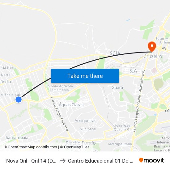 Nova Qnl - Qnl 14 (Detran) to Centro Educacional 01 Do Cruzeiro map
