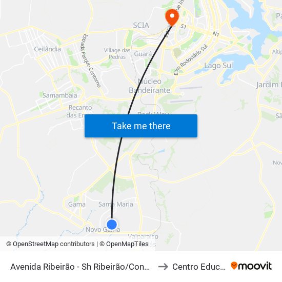 Avenida Ribeirão - Sh Ribeirão/Cond Porto Rico Fase 1 Q 3 (Assembleia De Deus De Brasília) to Centro Educacional 01 Do Cruzeiro map