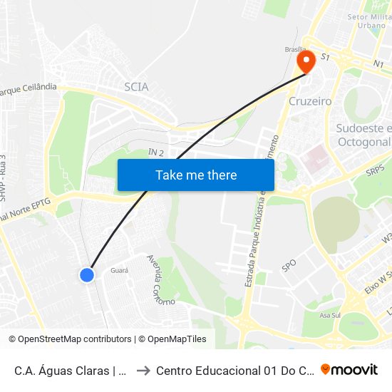 C.A. Águas Claras | Ch. 43 to Centro Educacional 01 Do Cruzeiro map