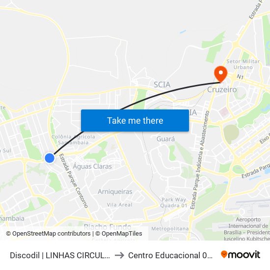 Discodil | LINHAS CIRCULARES R$: 2,70 to Centro Educacional 01 Do Cruzeiro map