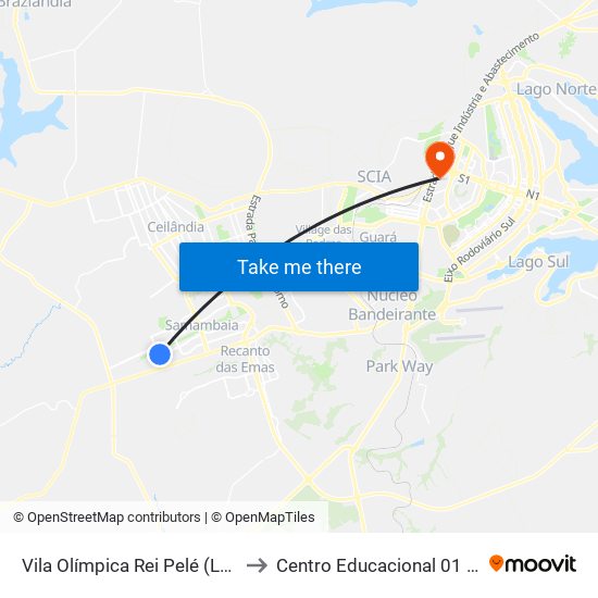 Vila Olímpica Rei Pelé (Lado Oposto) to Centro Educacional 01 Do Cruzeiro map