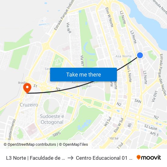 L3 Norte | Faculdade de Tecnologia to Centro Educacional 01 Do Cruzeiro map