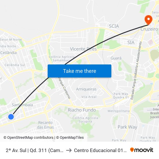 2ª Av. Sul | Qd. 311 (Campo Sintético) to Centro Educacional 01 Do Cruzeiro map