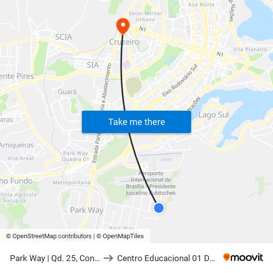 Park Way | Qd. 25, Conj. 2, Lt. 1 to Centro Educacional 01 Do Cruzeiro map