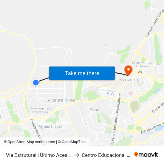 Via Estrutural | Último Acesso À Vicente Pires to Centro Educacional 01 Do Cruzeiro map