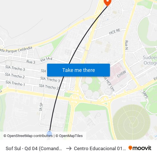 Sof Sul - Qd 04 (Comando Auto Peças) to Centro Educacional 01 Do Cruzeiro map