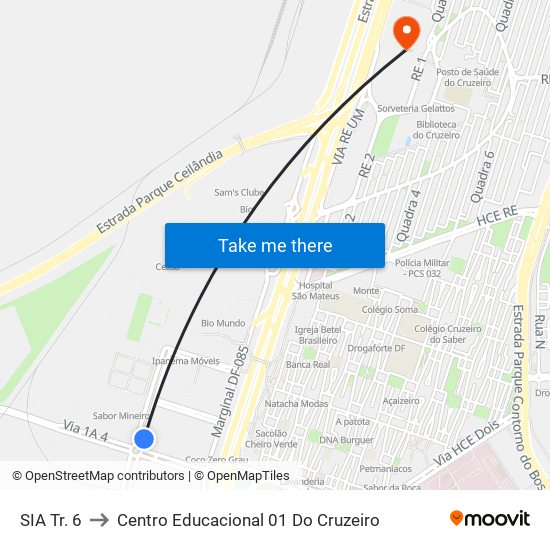 SIA Tr. 6 to Centro Educacional 01 Do Cruzeiro map
