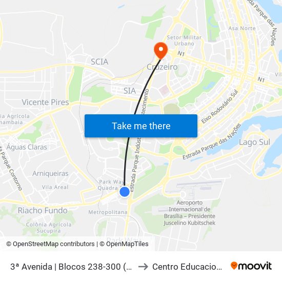 3ª Avenida | Blocos 238-300 (Bombeiros / Panif. Trigoiás) to Centro Educacional 01 Do Cruzeiro map