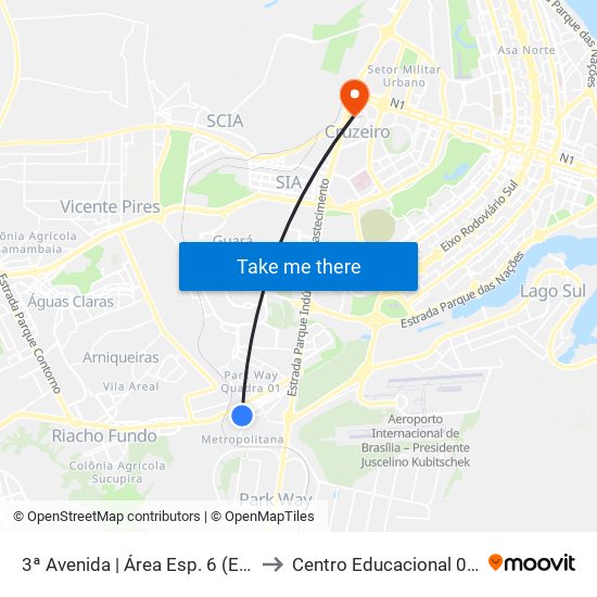 3ª Avenida | Área Esp. 6 (Escola Classe 03) to Centro Educacional 01 Do Cruzeiro map