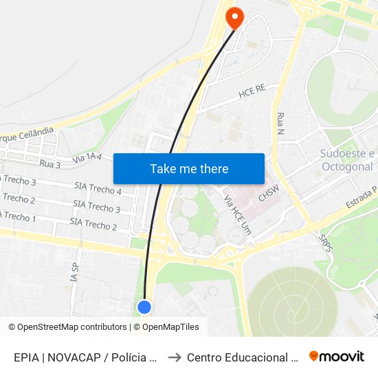 EPIA | NOVACAP / Polícia Rodoviária Federal to Centro Educacional 01 Do Cruzeiro map