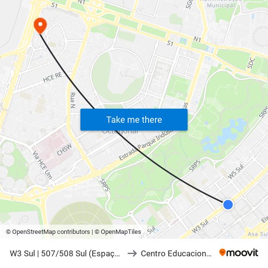 W3 Sul | 507/508 Sul (Espaço Cultural Renato Russo) to Centro Educacional 01 Do Cruzeiro map