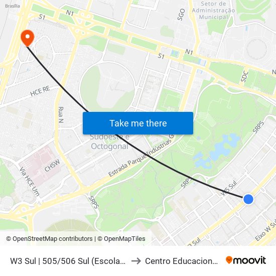 W3 Sul | 505/506 Sul (Escola Pública do DETRAN-DF) to Centro Educacional 01 Do Cruzeiro map