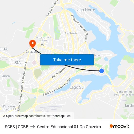 SCES | CCBB to Centro Educacional 01 Do Cruzeiro map