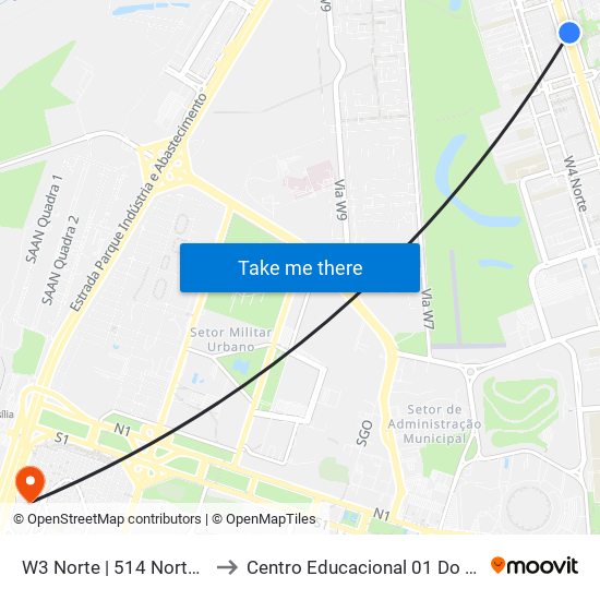 W3 Norte | 514 Norte (CNJ) to Centro Educacional 01 Do Cruzeiro map