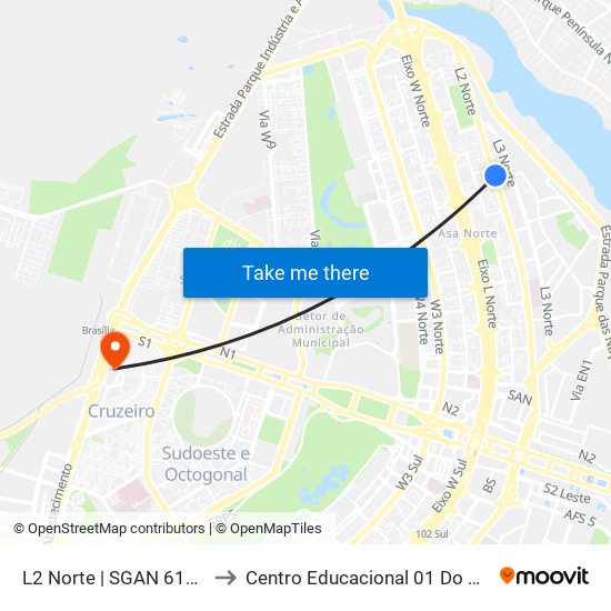 L2 Norte | SGAN 610 (IFB) to Centro Educacional 01 Do Cruzeiro map