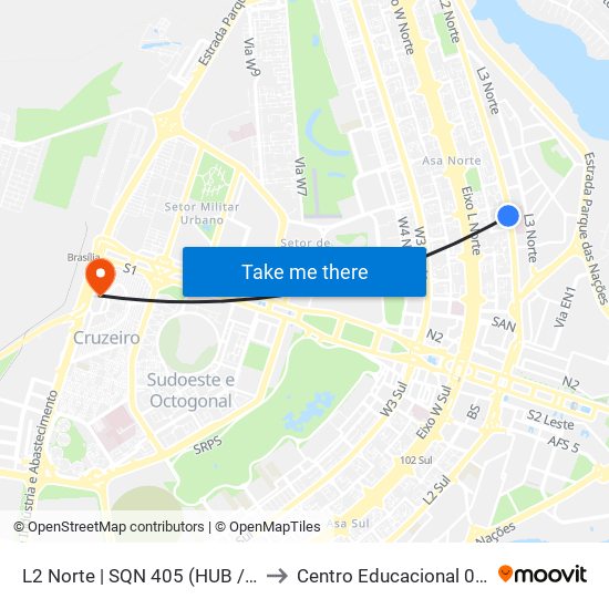 L2 Norte | SQN 405 (HUB / Pão de Açúcar) to Centro Educacional 01 Do Cruzeiro map