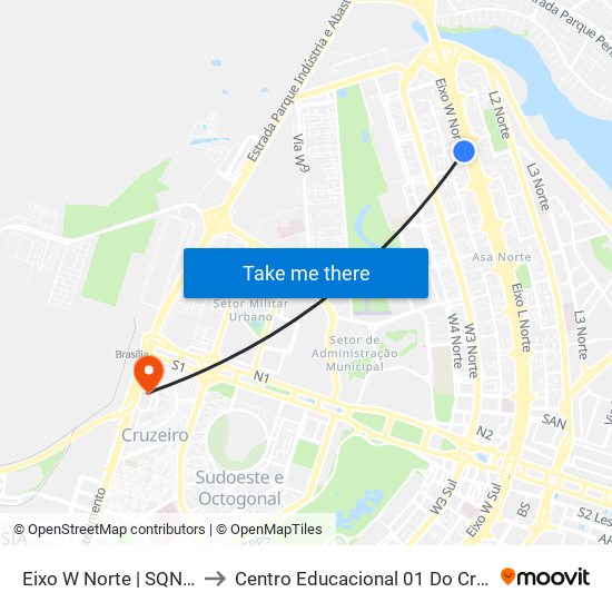 Eixo W Norte | SQN 113 to Centro Educacional 01 Do Cruzeiro map