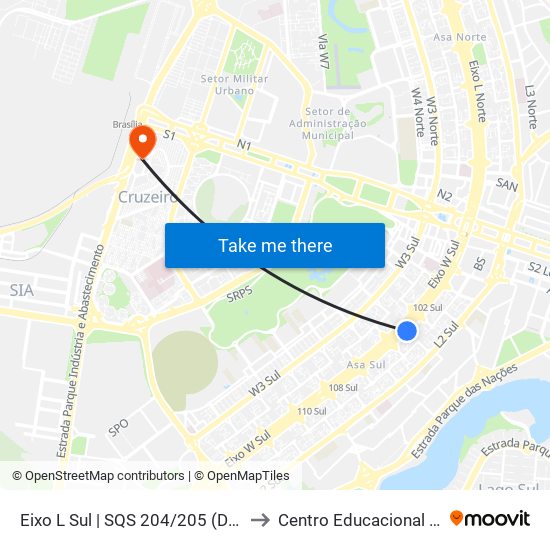 Eixo L Sul | SQS 204/205 (Delegacia da Mulher) to Centro Educacional 01 Do Cruzeiro map