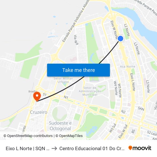 Eixo L Norte | SQN 213 to Centro Educacional 01 Do Cruzeiro map