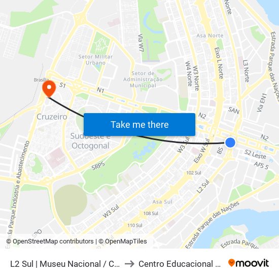 L2 Sul | Museu Nacional / Catedral de Brasília to Centro Educacional 01 Do Cruzeiro map