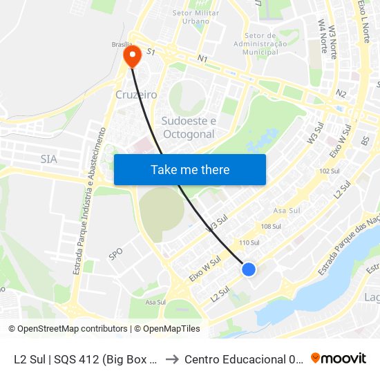 L2 Sul | SQS 412 (Big Box / UBS 1 / CEE 2) to Centro Educacional 01 Do Cruzeiro map