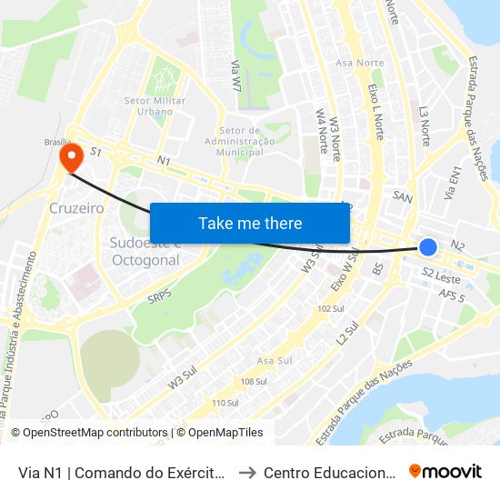 Via N1 | Comando do Exército / Marinha / Aeronáutica to Centro Educacional 01 Do Cruzeiro map