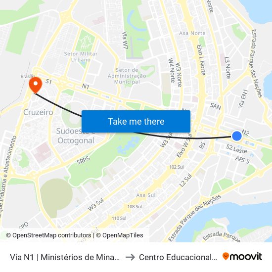 Via N1 | Ministérios de Minas e Energia / Turismo to Centro Educacional 01 Do Cruzeiro map