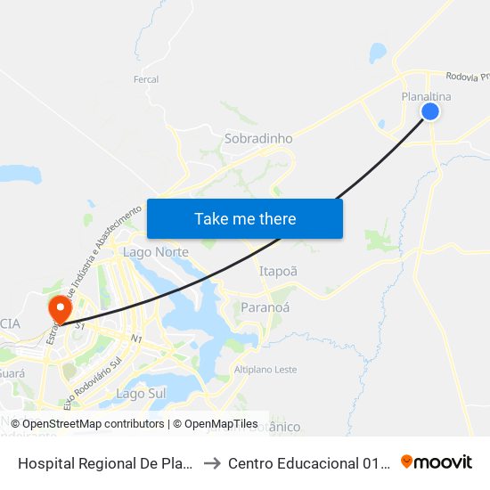 Hospital Regional De Planaltina / Cras to Centro Educacional 01 Do Cruzeiro map