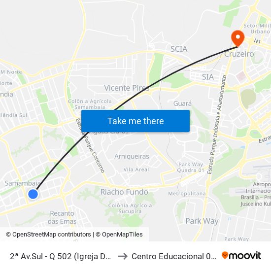 2ª Av.Sul - Q 502 (Igreja Da Barca/Caps Iii) to Centro Educacional 01 Do Cruzeiro map