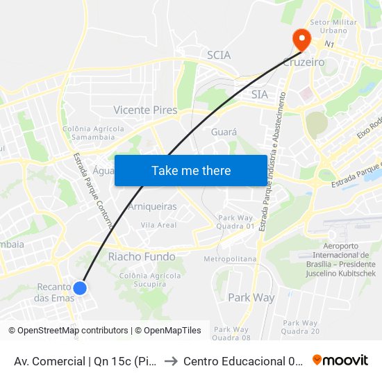 Av. Comercial | Qn 15c (Pit Dog Lanches) to Centro Educacional 01 Do Cruzeiro map