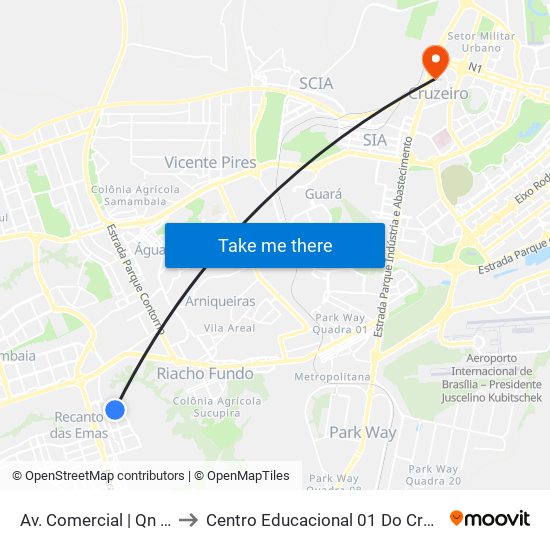 Av. Comercial | Qn 15e to Centro Educacional 01 Do Cruzeiro map