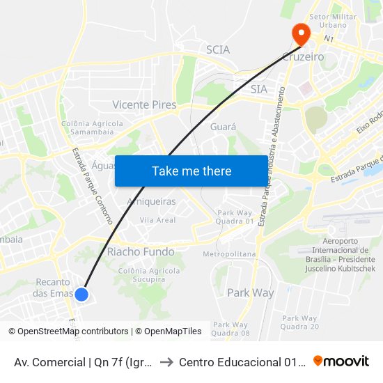 Av. Comercial | Qn 7f (Igreja Universal) to Centro Educacional 01 Do Cruzeiro map