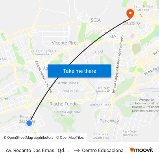 Av. Recanto Das Emas | Qd. 201 (Drogaria Rosário) to Centro Educacional 01 Do Cruzeiro map