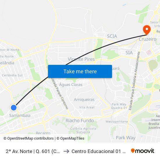 2ª Av. Norte | Q. 601 (Colégio Cci) to Centro Educacional 01 Do Cruzeiro map