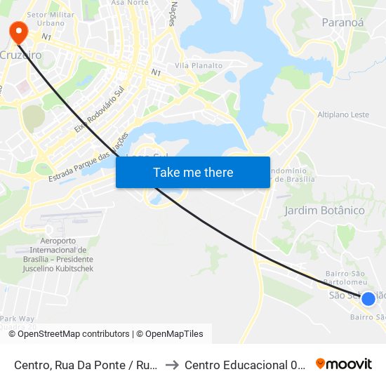Centro, Rua Da Ponte / Rua Da Gameleira to Centro Educacional 01 Do Cruzeiro map