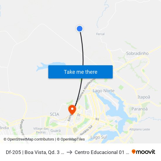 Df-205 | Boa Vista, Qd. 3 (2ª Entrada) to Centro Educacional 01 Do Cruzeiro map