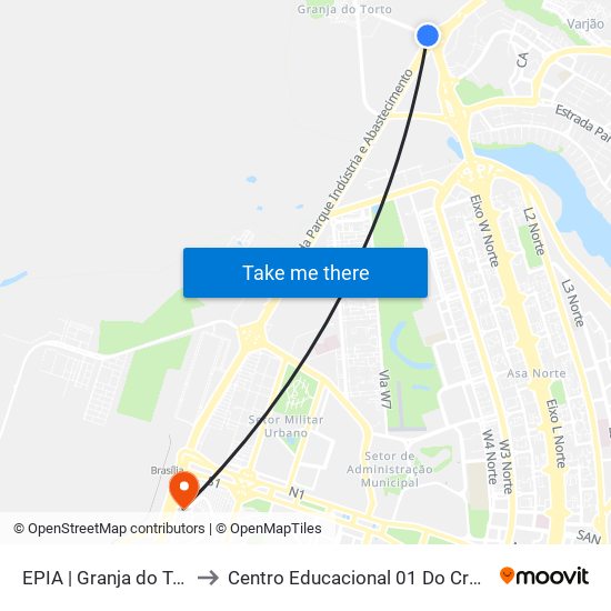 EPIA | Granja do Torto to Centro Educacional 01 Do Cruzeiro map