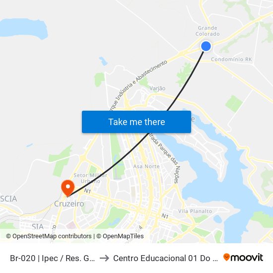 Br-020 | Ipec / Res. Granville to Centro Educacional 01 Do Cruzeiro map