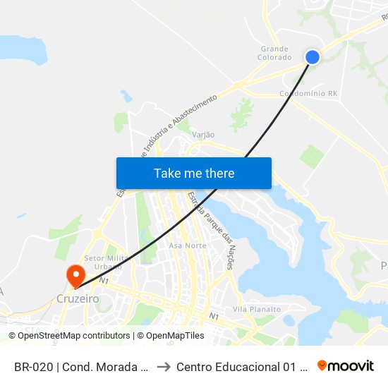 Br-020 | Cond. Morada Dos Nobres to Centro Educacional 01 Do Cruzeiro map