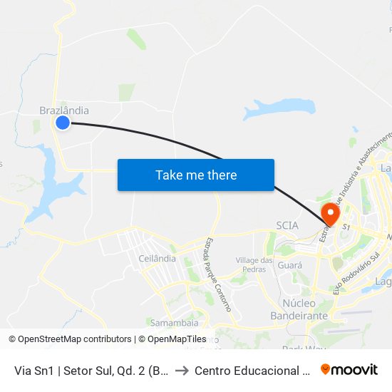 Via Sn1 | Setor Sul, Qd. 2 (Biblioteca / Detran) to Centro Educacional 01 Do Cruzeiro map