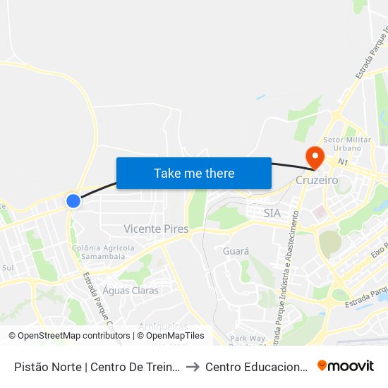 Pistão Norte | Centro De Treinamento Da Polícia Militar to Centro Educacional 01 Do Cruzeiro map
